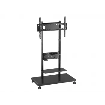 Mobiele tv-wagen EQUIP 50 inch–90 inch met pegboard-rek, VESA 200x200–600x400, 60 kg, zwart