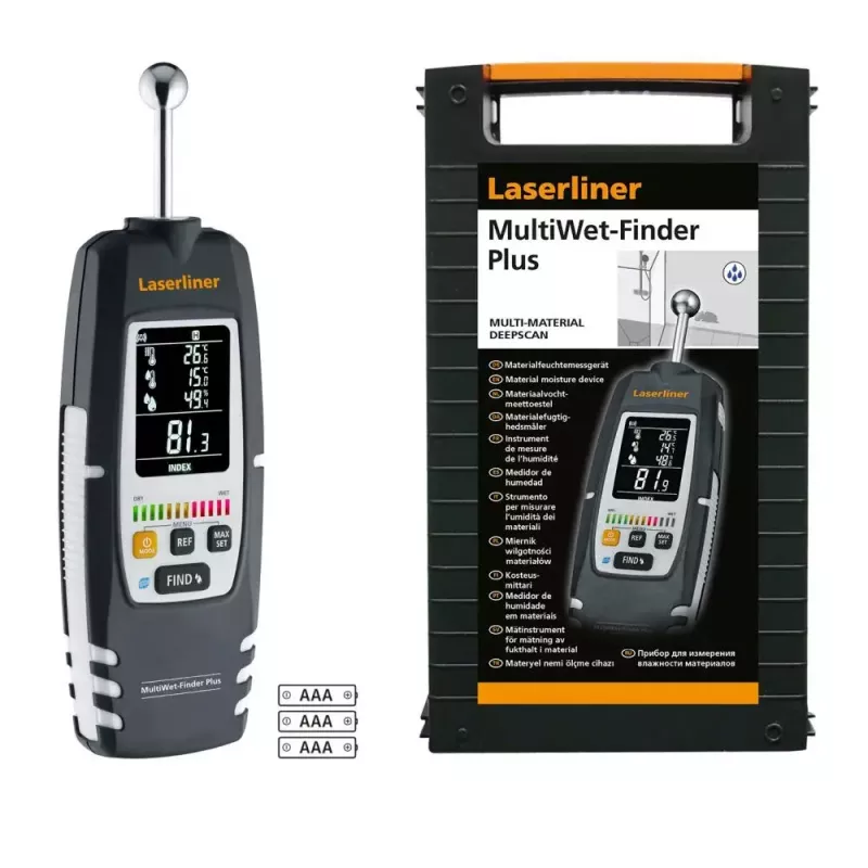 Laserliner MultiWet-Finder Plus elektronische hygrometer zwart wit digitaal display