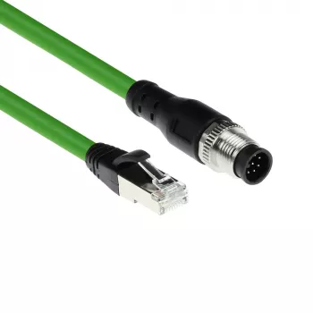 ACT Industrial 10,00 meter sensorkabel M12A 8-polig stekker naar RJ45 stekker, Ultraflex SF/UTP TPE kabel, afgeschermd