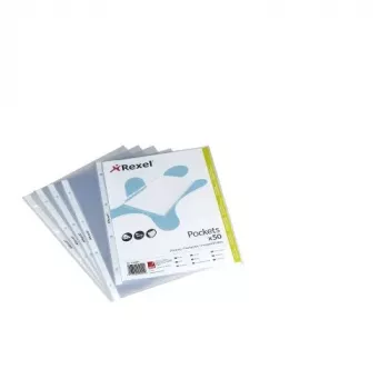 Rexel Embossed A4 bovenaan open insteekhoes transparant (50), 210 x 297 mm (A4), transparant, polypropyleen (PP), staand, 50 stk.