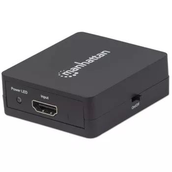 Manhattan HDMI-splitter 2-voudig, 1080p, zwart, geeft het signaal van een HDMI-bron weer op twee HD-displays (hetzelfde signaal op beide displays), USB-A-voeding (kabel meegeleverd, 0,7 m), drie jaar garantie