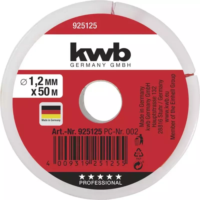Touw KWB 925125 50 m nylon rood 1,2 mm