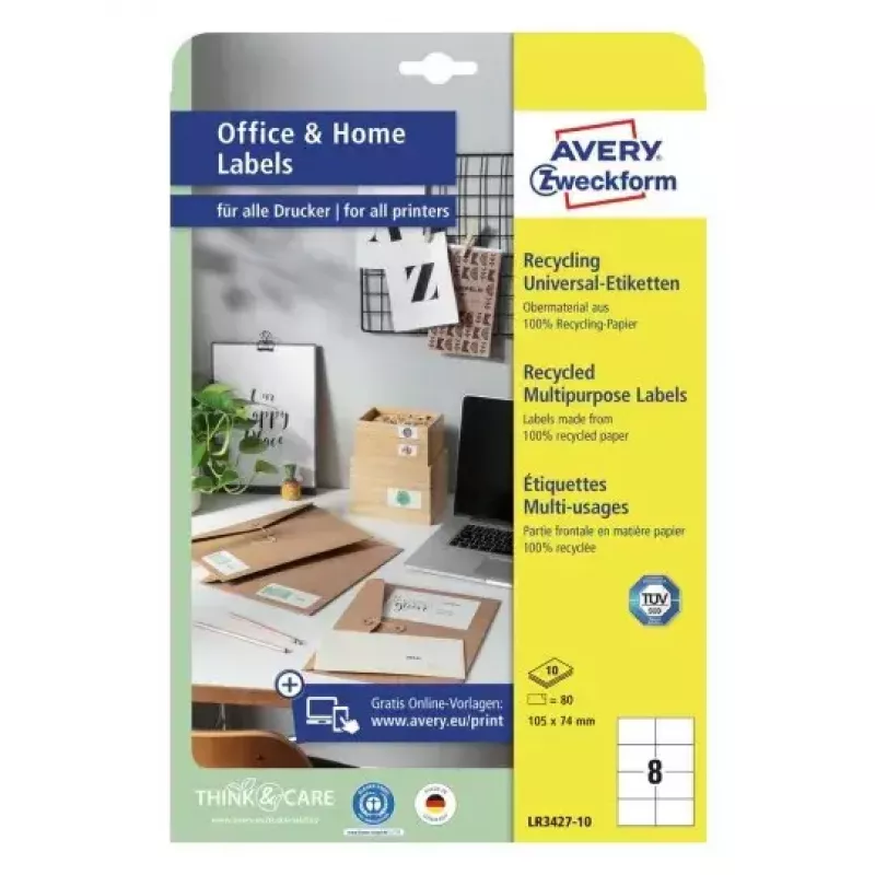 Zelfklevend printeretiket Avery LR3427-10 wit A4 80 etiketten