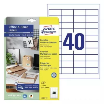 Zelfklevend printeretiket Avery LR3657-10 wit 2,54x4,85 cm 400 stuks