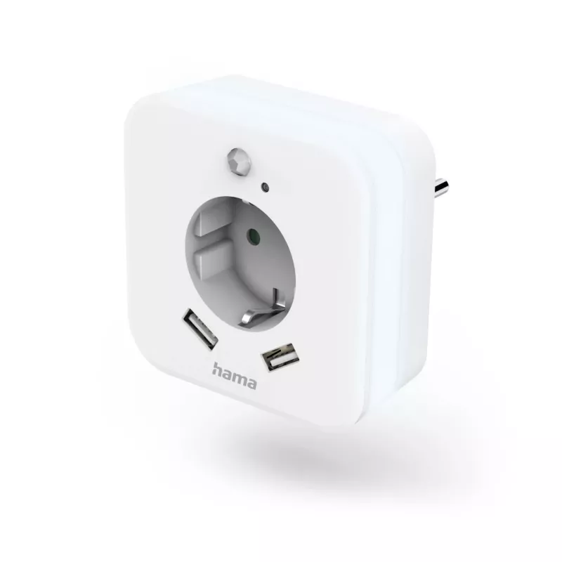 Hama 00223498 LED-nachtlampje met stopcontact, 2 USB-uitgangen, bewegings- en lichtsensor