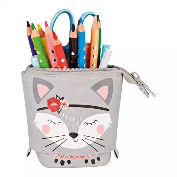 Zachte etui Herlitz Kitty polyester grijs roze wit