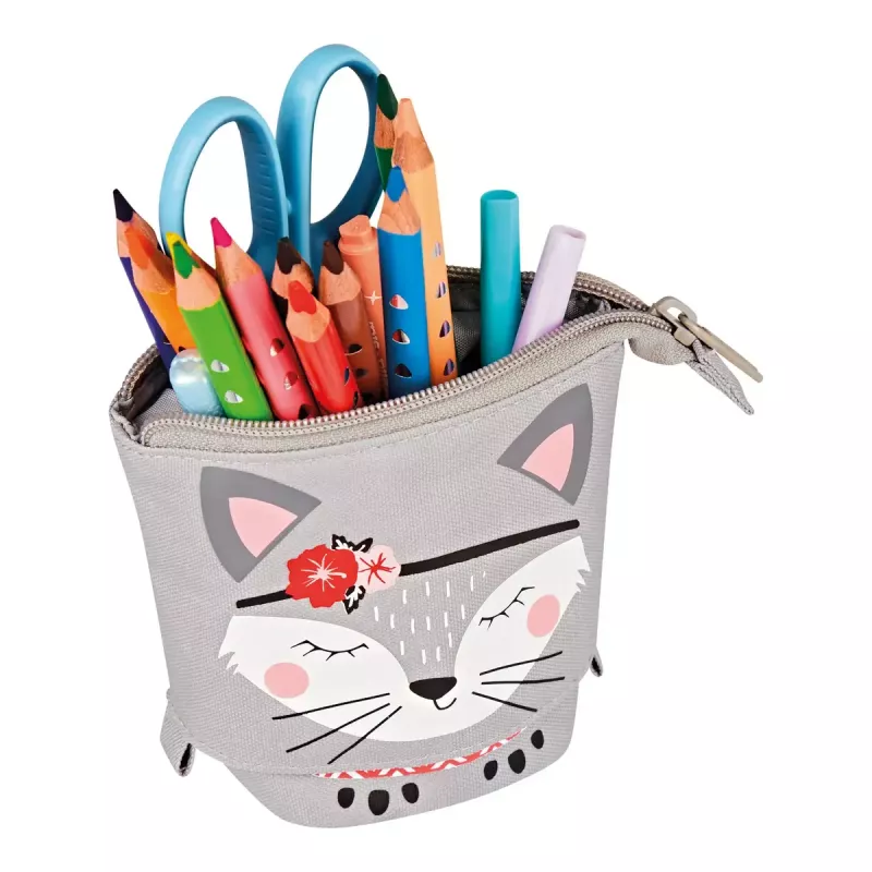 Zachte etui Herlitz Kitty polyester grijs roze wit