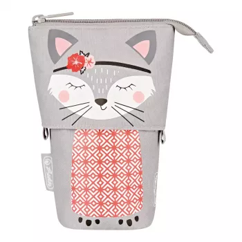 Zachte etui Herlitz Kitty polyester grijs roze wit
