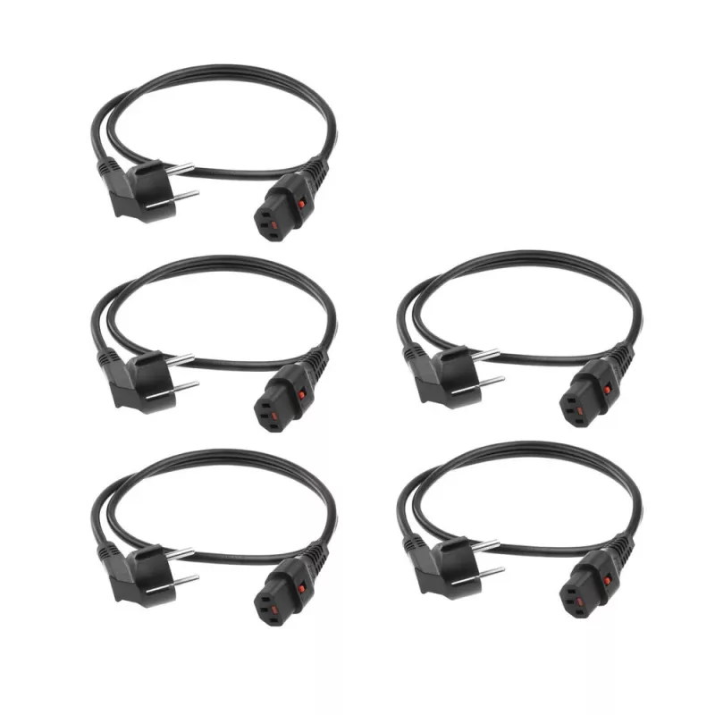 ACT netkabel CEE 7/7 stekker (haaks) - C13 IEC Lock zwart 2 m, EL182S, 5-pack
