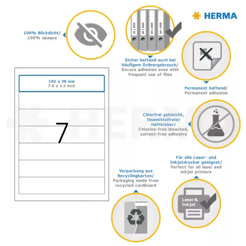 Zelfklevend printeretiket HERMA A4 192x38 mm 700 stuks