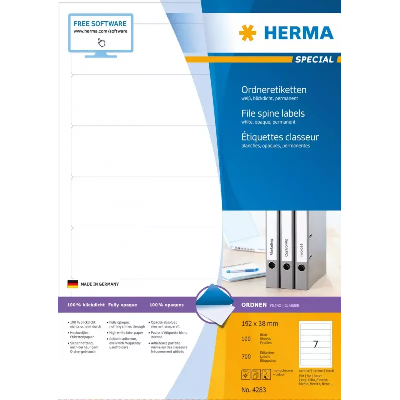 Zelfklevend printeretiket HERMA A4 192x38 mm 700 stuks