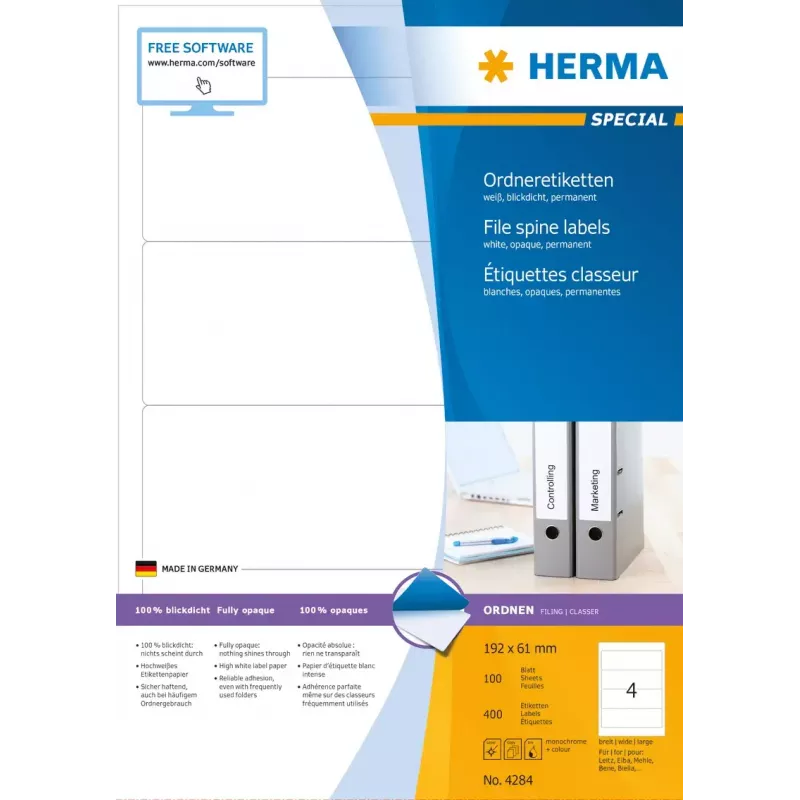 Zelfklevend printeretiket HERMA aktenetiketten A4 192x61 mm