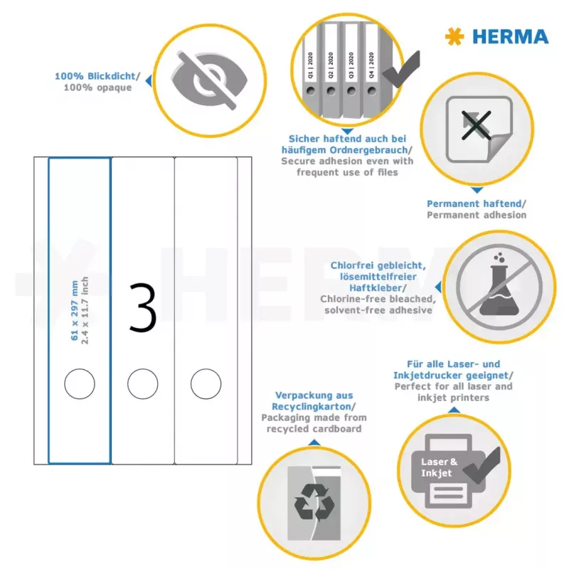 Aktenetiketten HERMA A4 61x297 mm wit papier mat ondoorzichtig 75 stuks