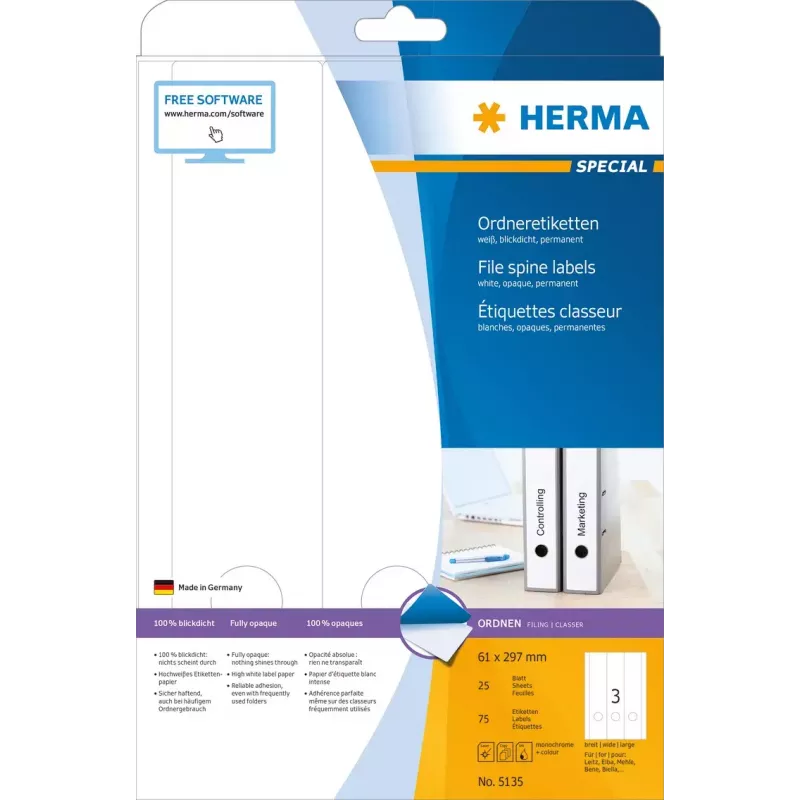 Aktenetiketten HERMA A4 61x297 mm wit papier mat ondoorzichtig 75 stuks