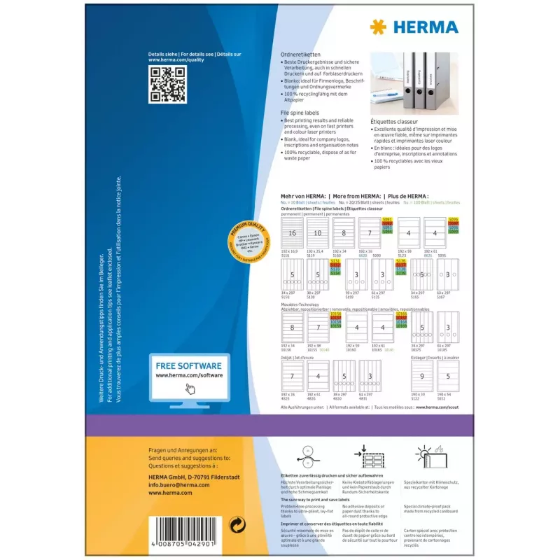 Zelfklevend printeretiket HERMA aktenetiketten A4 192x34 mm