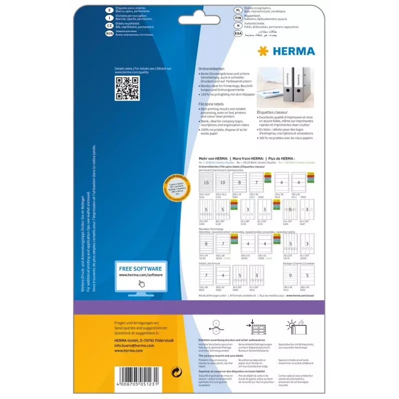 Aktenetiketten HERMA A4 192x59 mm wit papier mat ondoorzichtig 100 stuks