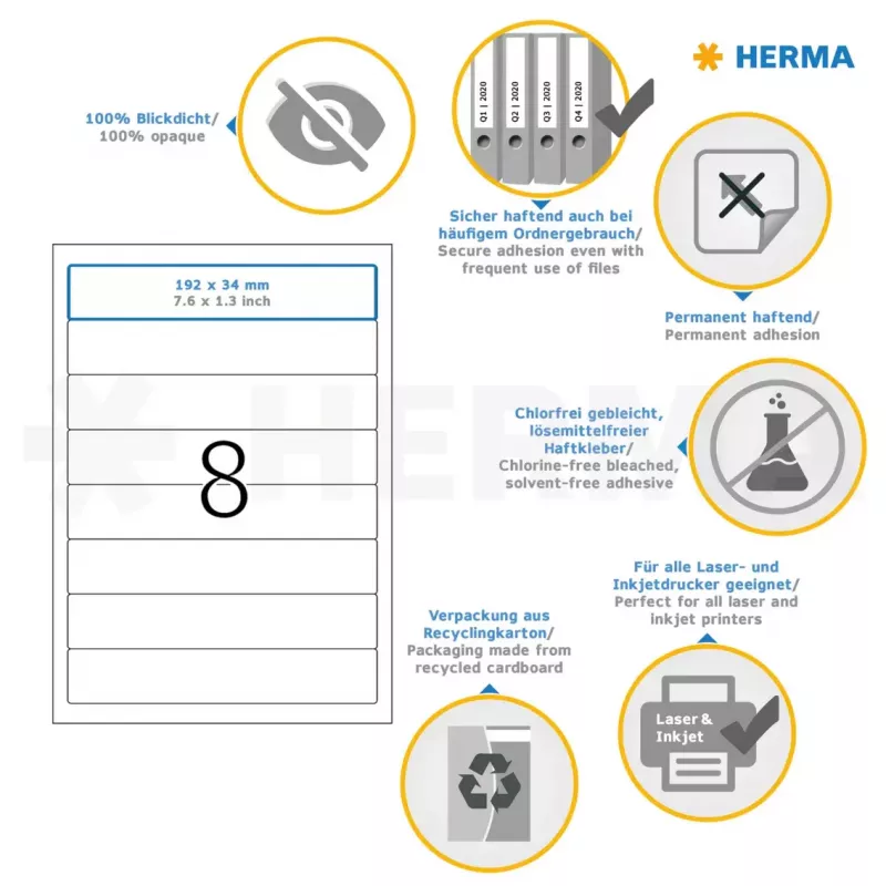 HERMA rugetiketten A4 192x34 mm wit papier mat ondoorzichtig 200 stuks