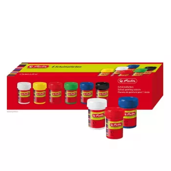 Op waterbasis verf Herlitz 8643025 zwart blauw groen rood wit geel 25 ml glas 6 stuks