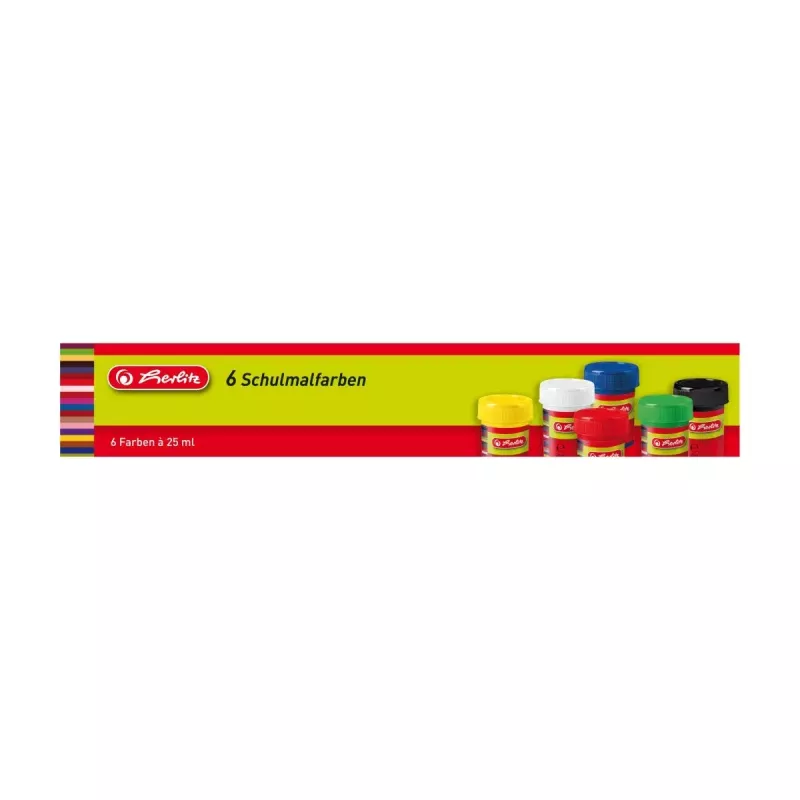 Op waterbasis verf Herlitz 8643025 zwart blauw groen rood wit geel 25 ml glas 6 stuks
