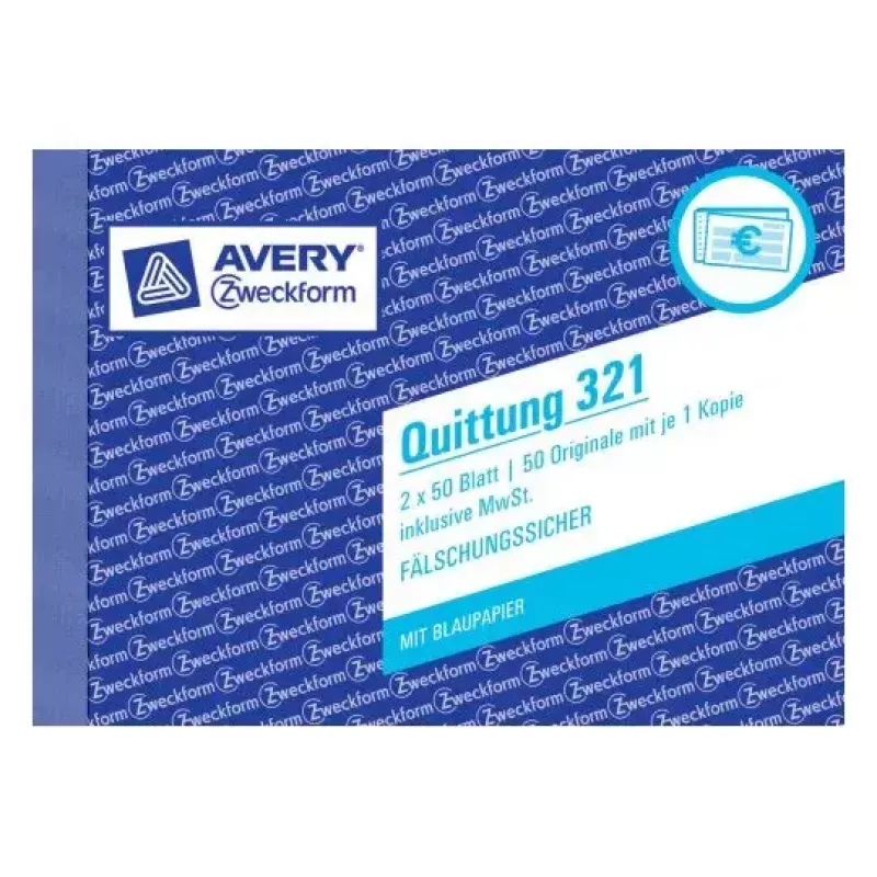 Avery Zweckform 321 Kwitantieboek (Quittung), A6 liggend, 2 x 50 vel