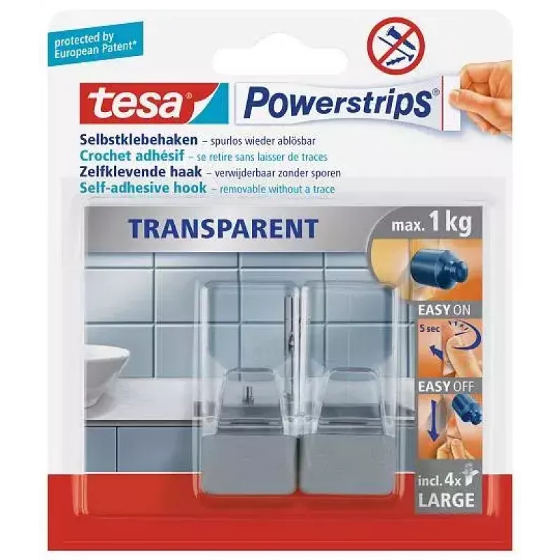 Handdoekhaak TESA 58812 indoor transparant 2 stuks