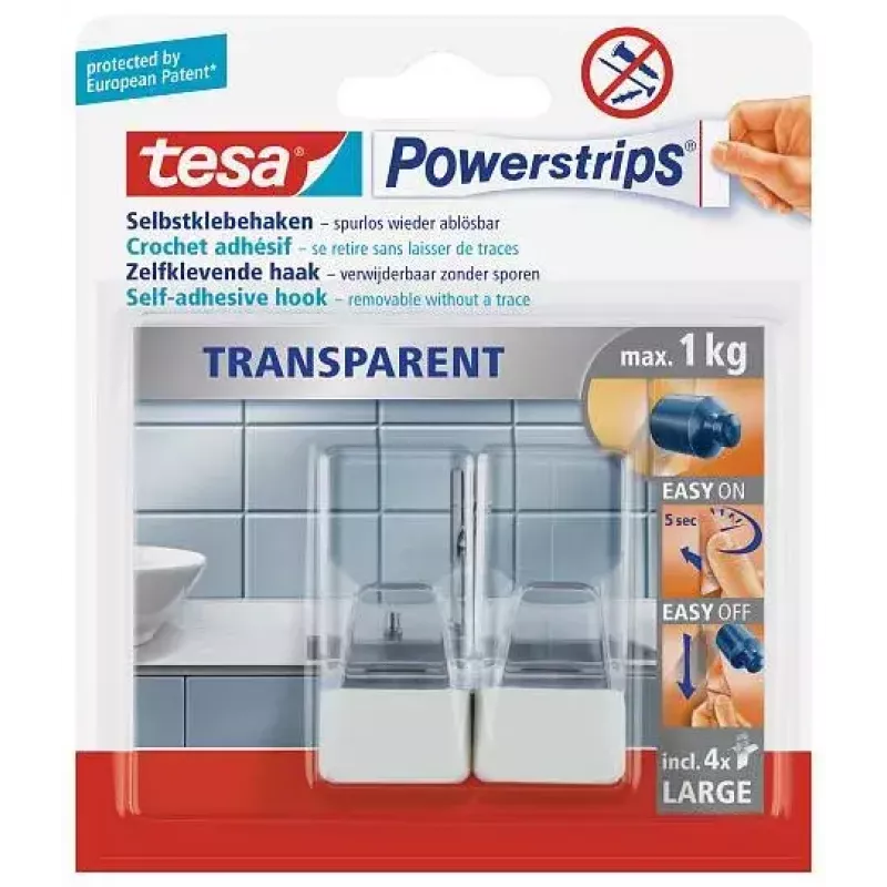 Keukenhaak TESA 58811-00000 transparant wit 2 stuks