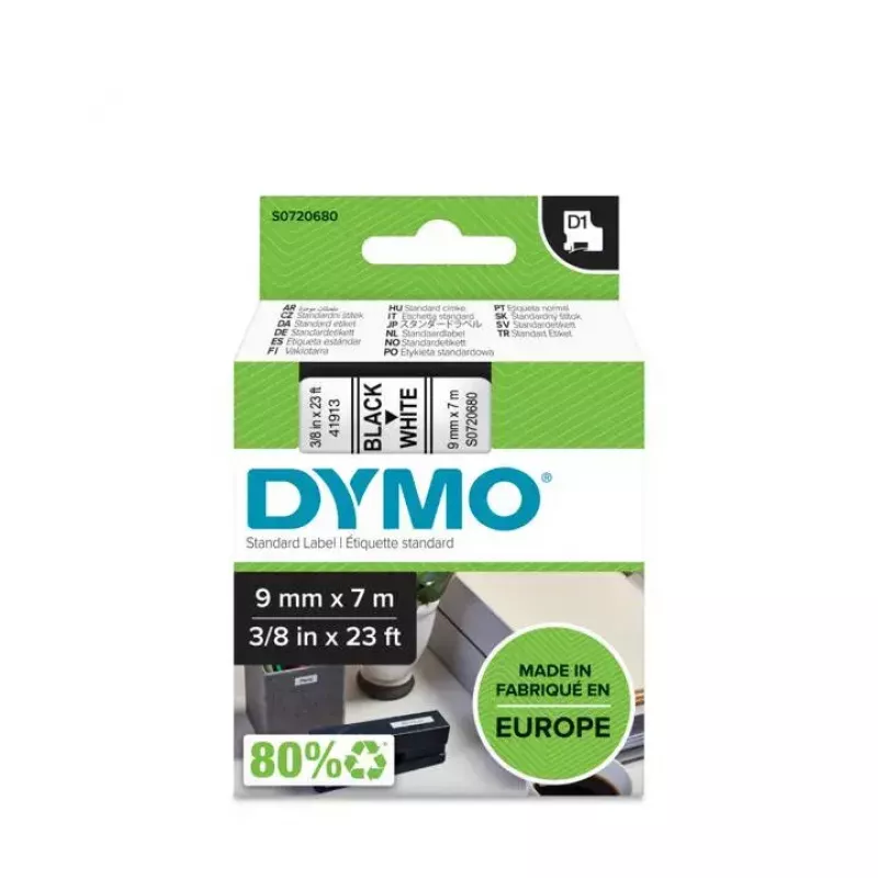 Etikettenband DYMO D1 Standard zwart op wit 9 mm