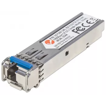 Intellinet transceivermodule optisch, Gigabit-fiber WDM bidirectioneel SFP, 1000Base-Lx (LC) single-mode-poort, 10 km, golflengten: ontvangst (RX) 1550 nm en zenden (TX) 1310 nm, WDM (Rx1550/Tx1310), MSA-conform, equivalent aan Cisco GLC-BX-U, Ethernet, glasvezel