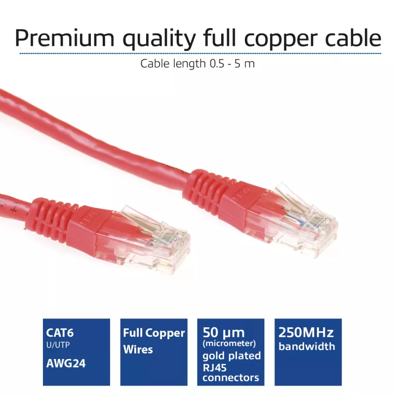 ACT rood 10 meter U/UTP CAT6-patchkabel met RJ45-stekkers
