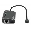 Manhattan USB-C dock/hub met kaartlezer, aansluitingen (x6): Ethernet, HDMI, USB-A (x3) en USB-C, met Power Delivery (100 W) naar de USB-C-aansluiting (let op: extra USB-C-voeding en USB-C-kabel vereist), universeel voor alle apparaten, aluminium, komt overeen met DKT30CSDHPD3