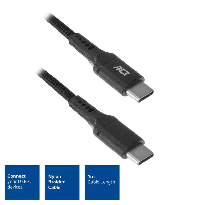 ACT USB 2.0 laad-/datakabel C-stekker – C-stekker 1 meter, nylon