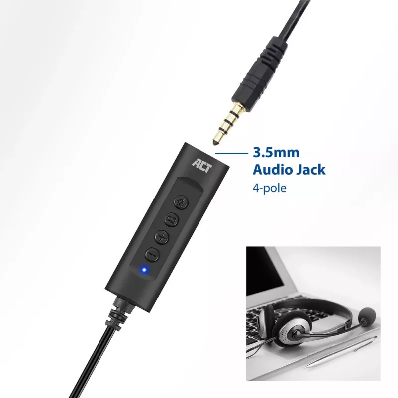 ACT AC9360 audiokaart USB 3,5 mm hoofdtelefoonaansluiting 4 toetsen