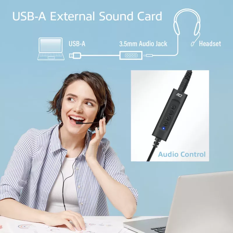ACT AC9360 audiokaart USB 3,5 mm hoofdtelefoonaansluiting 4 toetsen