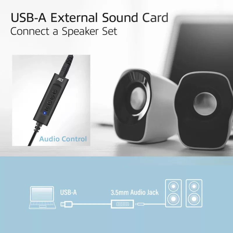 ACT AC9360 audiokaart USB 3,5 mm hoofdtelefoonaansluiting 4 toetsen