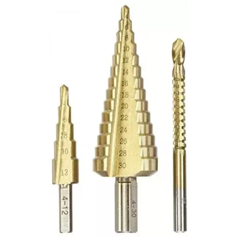 kwb 525890 Trapborenset met freesboor, 3 stuks, 4-12 mm / 4-30 mm / 6 mm, HSS TiN