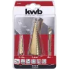 kwb 525890 Trapborenset met freesboor, 3 stuks, 4-12 mm / 4-30 mm / 6 mm, HSS TiN