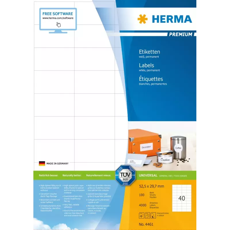 Zelfklevende printeretiketten HERMA Labels Premium A4 52,5x29,7 mm