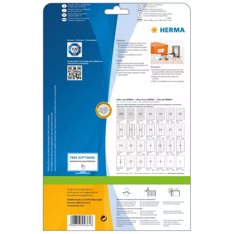 Zelfklevend printeretiket HERMA Labels Premium A4 70x42 mm