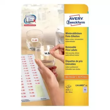 Zelfklevende etiketten AVERY L3410REV-25 herbruikbaar wit 2550 stuks