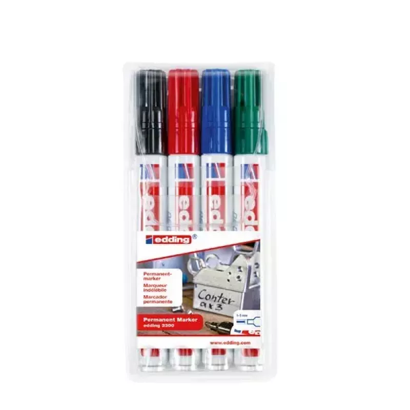 Permanentmarker Edding 3300 beitelpunt zwart blauw groen rood