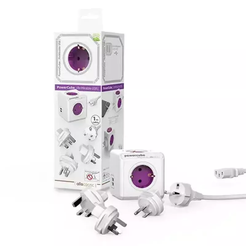 Power Extension Allocacoc PowerCube ReWirable USB 1 m 4 AC-stopcontacten paars wit