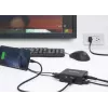 Manhattan Smart Video Multiport Dock, aansluitingen (x5): HDMI-aansluiting, USB-A (x2), USB-C (x2), met Power Delivery naar de USB-C-aansluiting, interne voeding, ultrakompact, afneembaar netsnoer, zwart, drie jaar garantie, retailbox