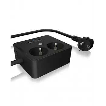 ICY BOX IB-MPS2220B-CH stroomverlenging 1,9 m 2 AC-stopcontacten binnen zwart