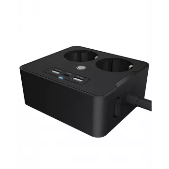 ICY BOX IB-MPS2220B-CH stroomverlenging 1,9 m 2 AC-stopcontacten binnen zwart