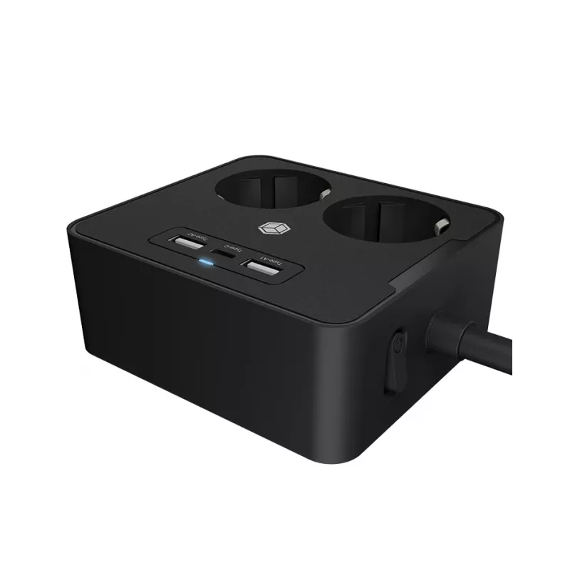 ICY BOX IB-MPS2220B-CH stroomverlenging 1,9 m 2 AC-stopcontacten binnen zwart