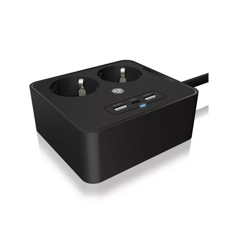 ICY BOX IB-MPS2220B-CH stroomverlenging 1,9 m 2 AC-stopcontacten binnen zwart