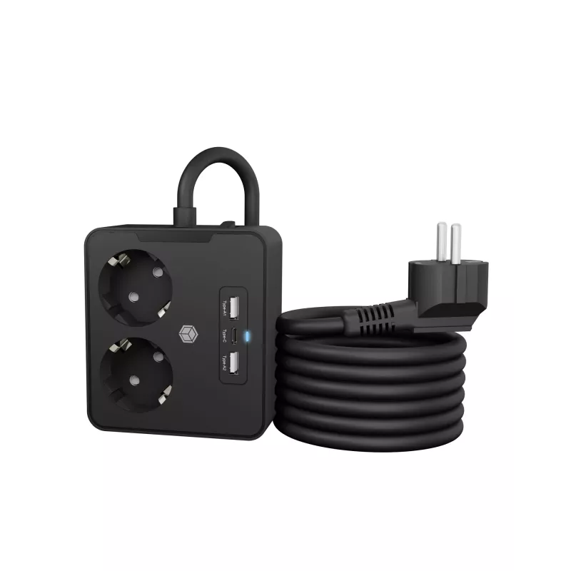 ICY BOX IB-MPS2220B-CH stroomverlenging 1,9 m 2 AC-stopcontacten binnen zwart
