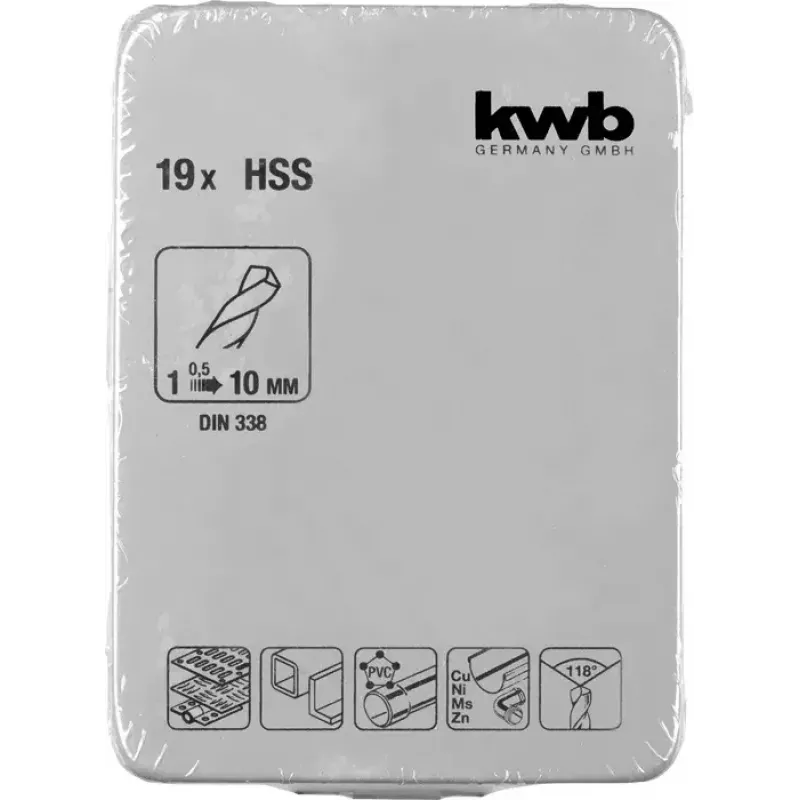 Borenset KWB 421944 19-delig 1,0 - 10 mm spiraalboren