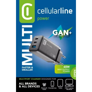 Cellularline Multipower Micro 65W ultracompacte 65W-snellader met 3 aansluitingen
