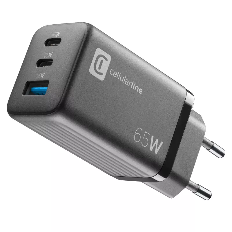 Cellularline Multipower Micro 65W ultracompacte 65W-snellader met 3 aansluitingen